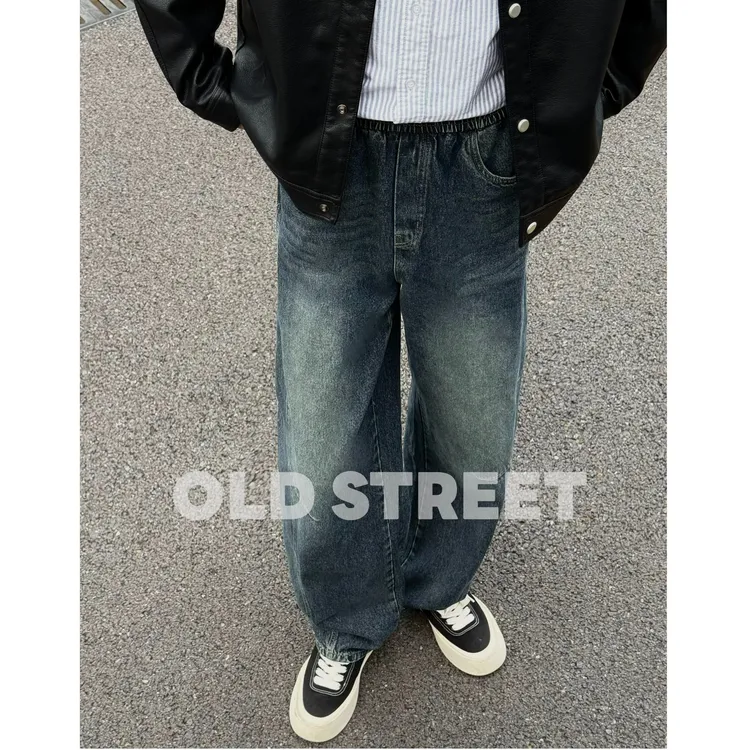【OLD STREET】男士牛仔弯刀裤美式2025新款春秋休闲阔腿裤设计感