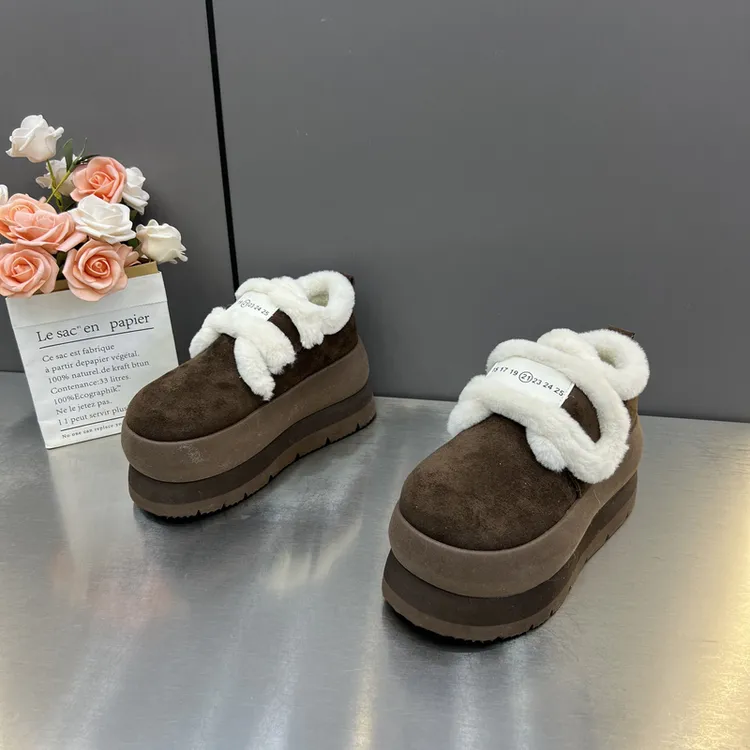 高跟鞋冬季纯色潮流风棉鞋女士休闲鞋0