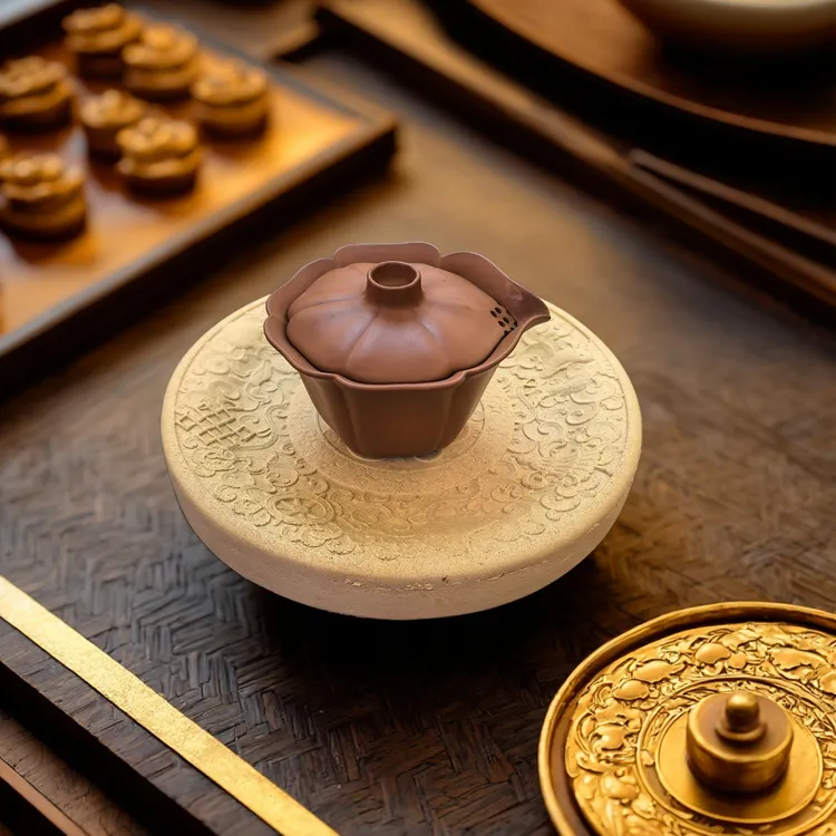 缠枝纹吸水茶盘壶承17厘米高温烧制敦煌古陶