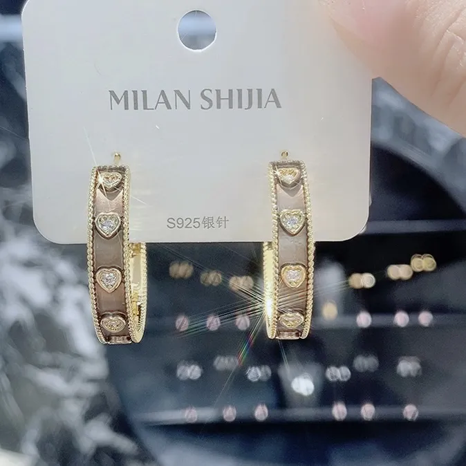 铜合金合成锆石耳饰 新款欧美耳环彩色色几何图案百搭满钻日韩