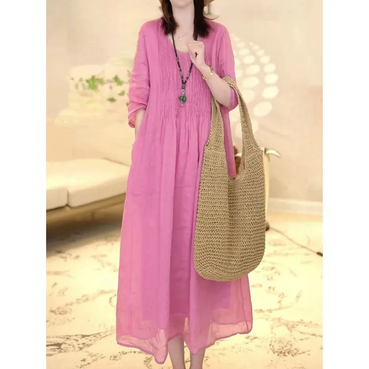 高级感法式轻奢连衣裙女2025夏季新款宽松显瘦时尚气质长裙子A513