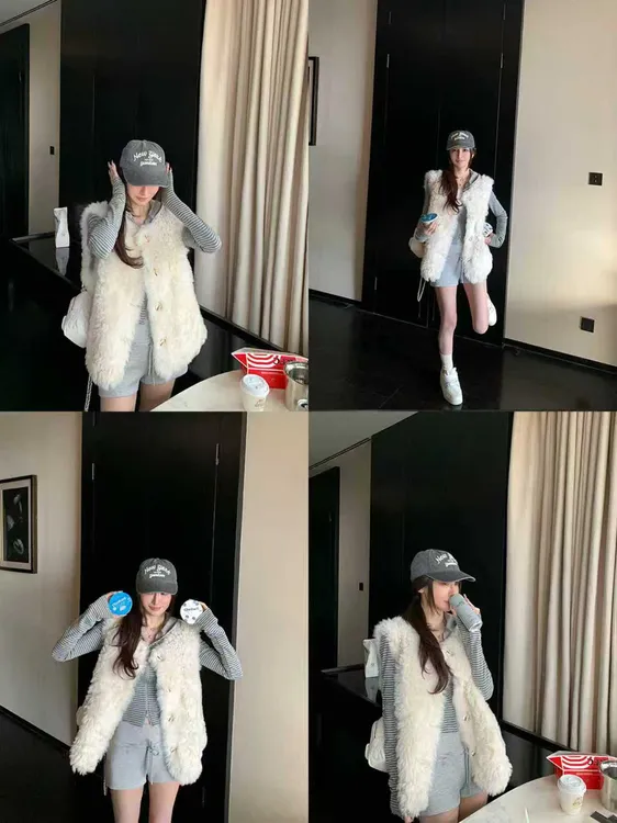 人造皮草 “欧尼马甲”2025秋冬季仿羊羔毛皮草马甲立领女马夹