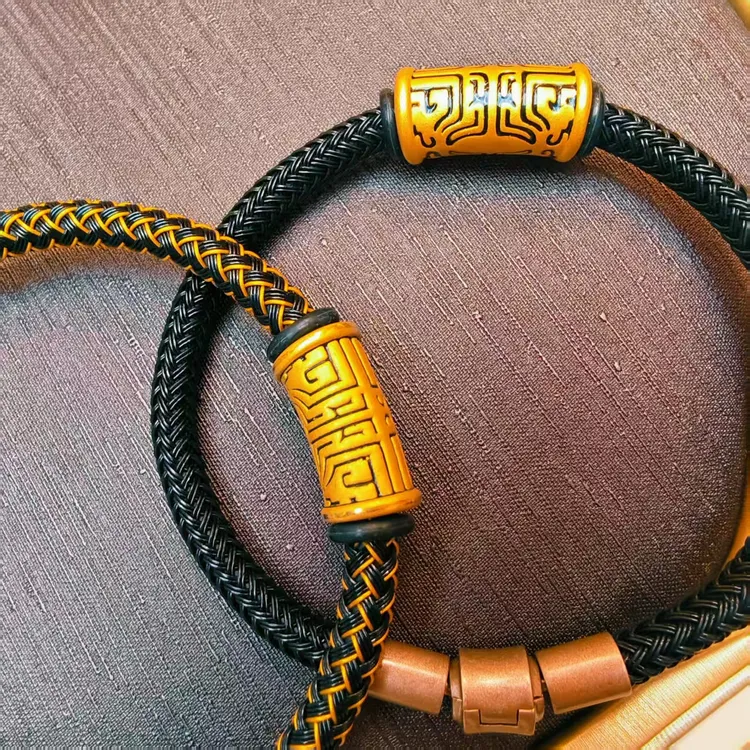 17#足金999 黑金 饕餮手链绳 时尚桶珠复古（多样性发一）民族风