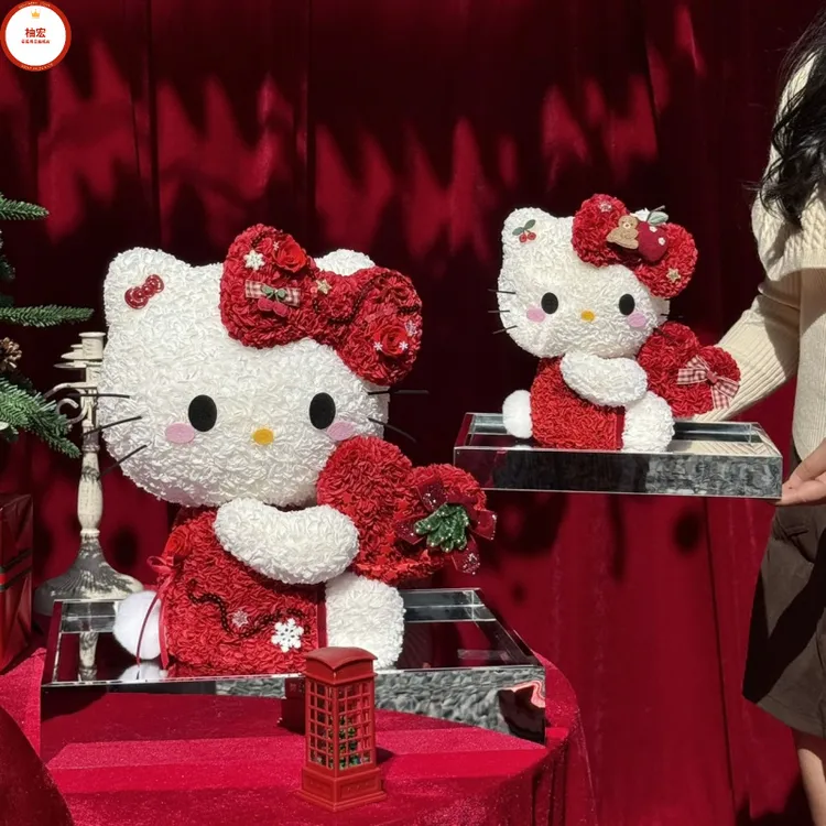 游泳圈helloKitty永生花kt猫可爱真花摆件圣诞送女友生日