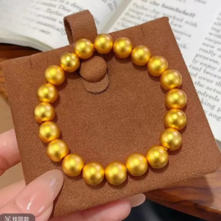 铜合金手链 圆珠金色手串8mm光珠磨砂情侣百搭串珠