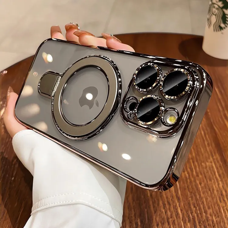 适用苹果16promax隐形磁吸支架iPhone15透明13硅胶14镜头膜手机壳