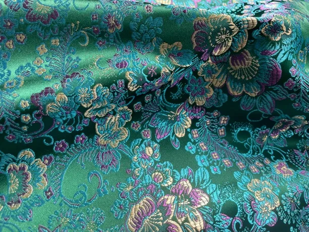 墨绿色山茶花织锦缎面料布料清仓处理75公分幅宽