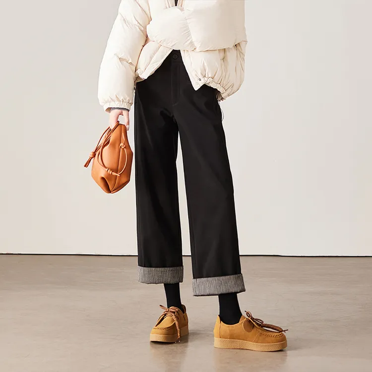 索菲丝尔2025冬季新款时尚高腰显瘦脚口翻边加厚保暖阔腿裤541072