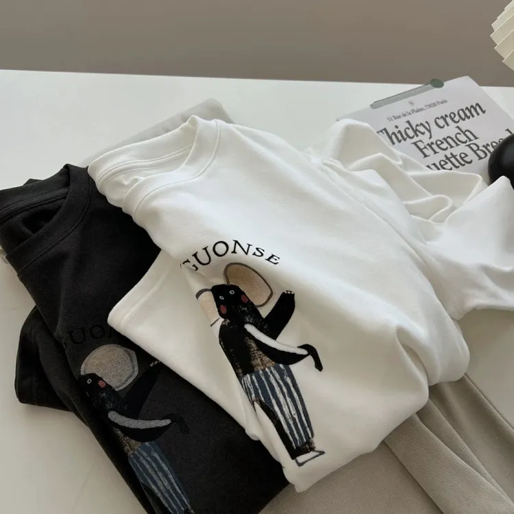 粉丝福利磨毛小象圆领宽松显瘦百搭舒印花适短袖T恤打底白色情侣