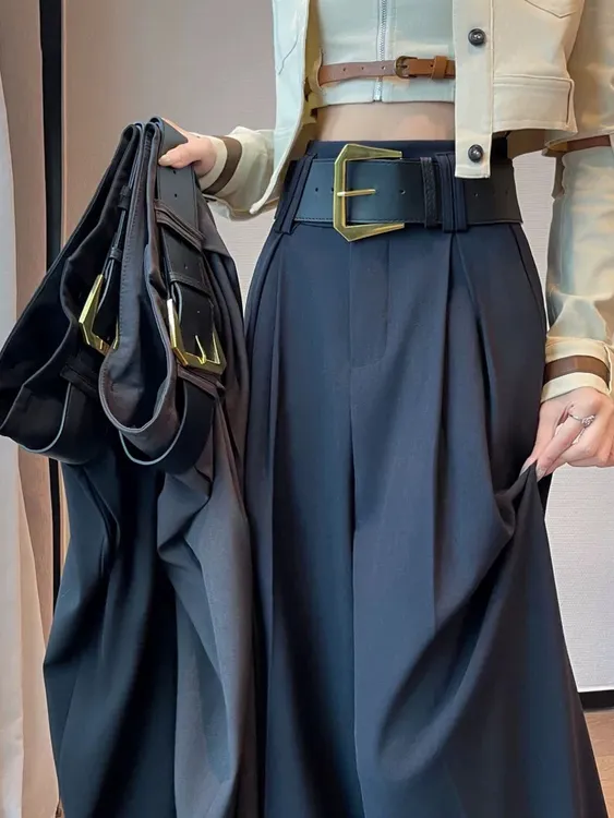 老钱风呢子裤秋冬高腰显瘦气质长裤休闲裤复古直筒拖地裤【送腰带】