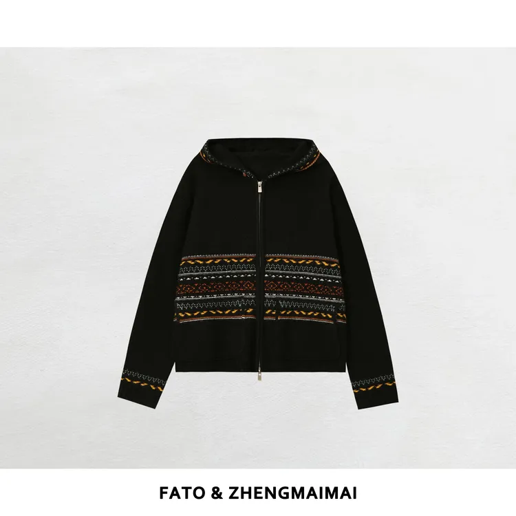 郑买买 小岛的风 秋冬款高克重小香风时尚经典拉链开衫 CC51027M1