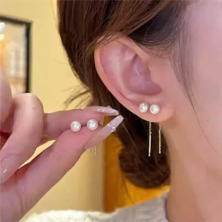 精致小巧仿珍珠流苏耳线女时尚小众气质耳环简约百搭高级感耳饰品