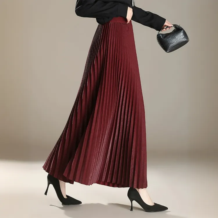 高端百褶裙半身裙女春秋款气质长裙到脚踝A字伞裙垂坠感大摆裙子