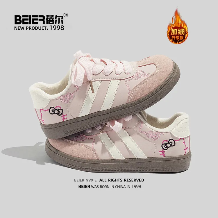 蓓尔可爱简约加绒棉鞋德训鞋女2025冬季新款学生休闲板鞋爆款2927