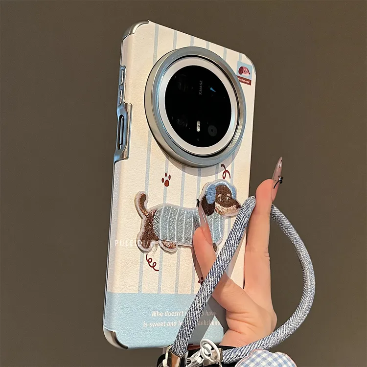 ins风刺绣耳机狗狗适用华为mate70Pro+手机壳可爱卡通小众创意感