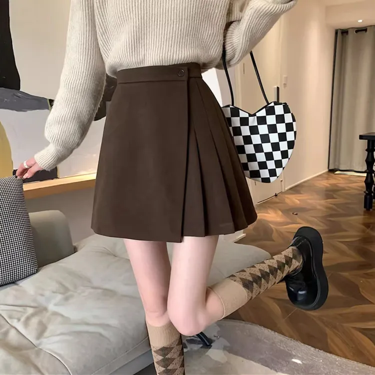 毛呢a字半身裙女秋冬不规则高腰显瘦短裙2025新款包臀韩版百褶裙