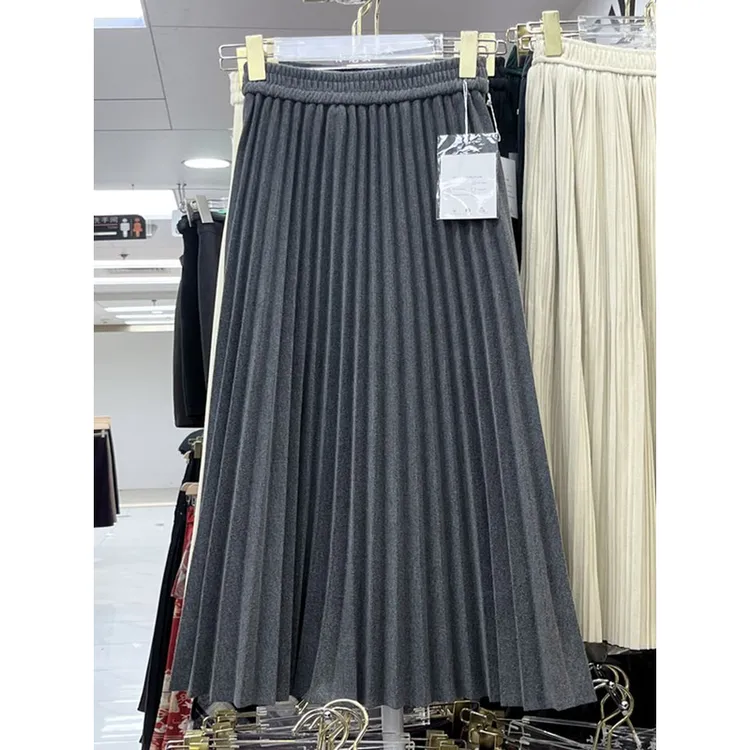 气质毛呢百褶裙半身裙女秋冬新款韩版高腰A字裙中长款百搭风琴裙