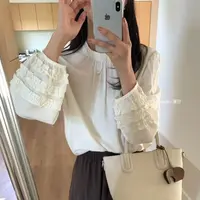 007新款韩式设计褶皱木耳边袖衬衫上衣