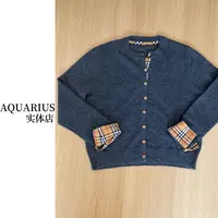 【AQUARIUS 】（印象格纹）圆领拼接衬衫袖针织开衫上衣73003