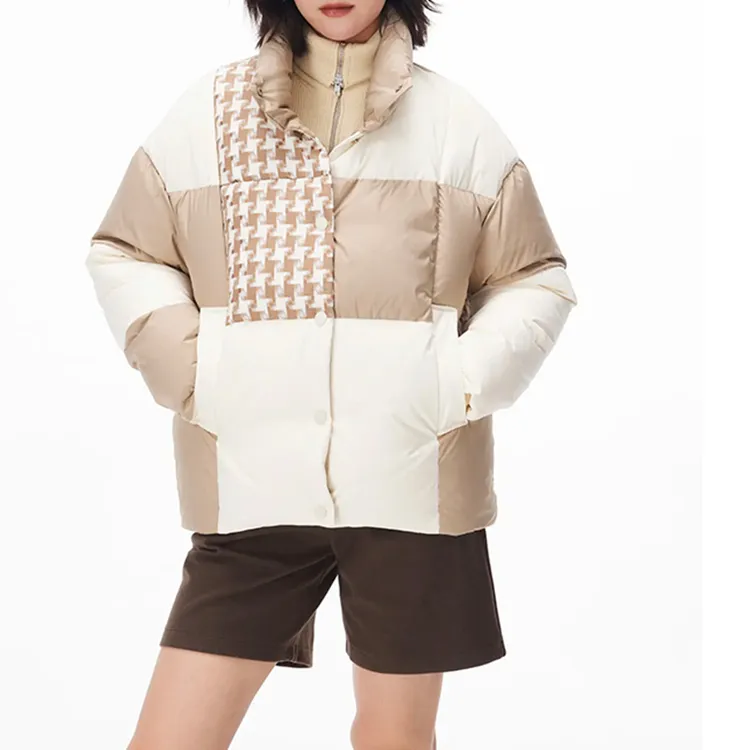 (衣兮拼接千鸟格羽绒服)A085秋冬季时尚休闲千鸟格短款羽绒服W