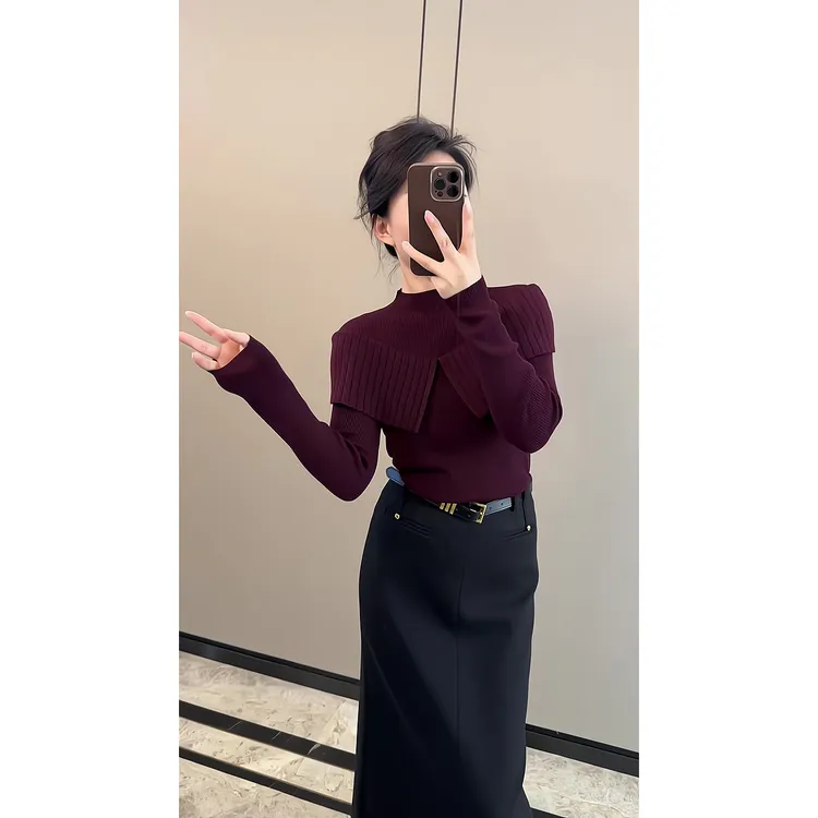 秋冬流行穿搭新款2025韩系轻熟风设计感时尚纯色针织长袖毛衣时尚