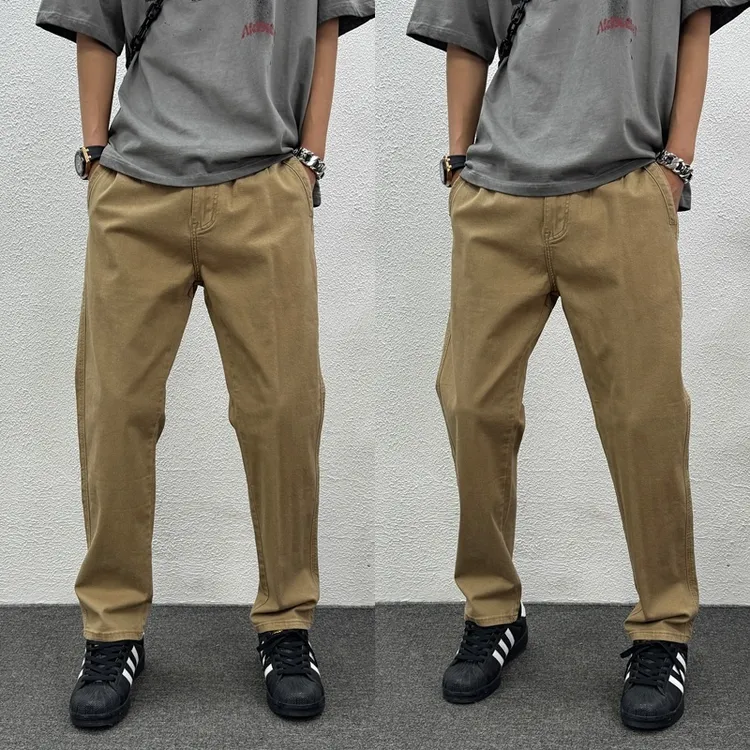 2025秋季休闲裤纯色百搭弯刀裤流行舒适小脚裤水洗痞帅牛仔男士裤