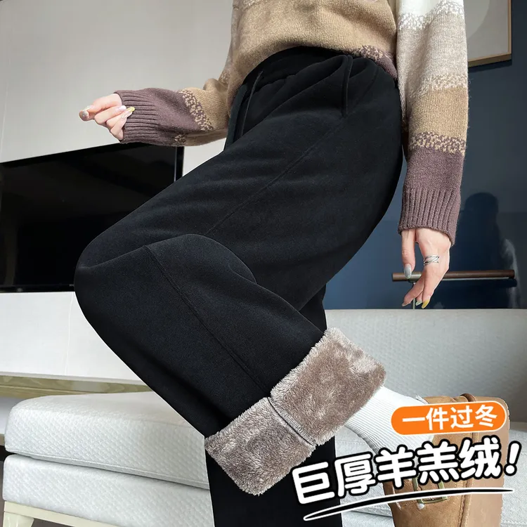 特厚羊羔绒阔腿裤女秋冬季新款爆款棉裤外穿直筒运动保暖加绒裤子