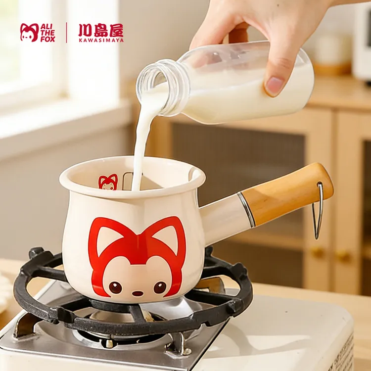 川岛屋&阿狸联名 搪瓷小奶锅单柄迷你婴儿辅食专用热牛奶煮奶茶锅