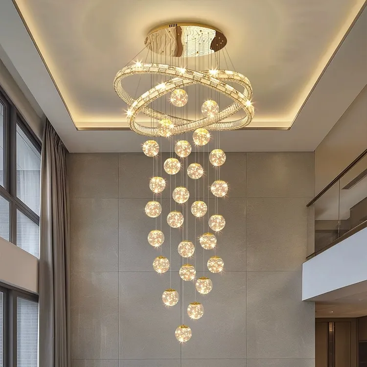 轻奢别墅水晶楼梯吊灯现代简约2025新款复式楼loft公寓挑高客厅灯