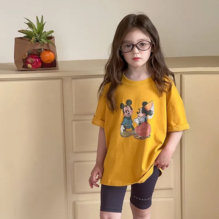 儿童时髦宽松短袖潮中大小女童宝宝休闲卡通印花宽松T恤夏季女孩 