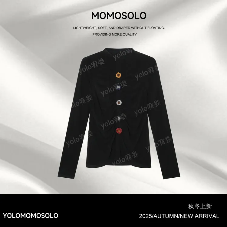 •太阳花•2025秋冬磨毛感手工定制花朵纽扣打底轻奢时尚上衣259256