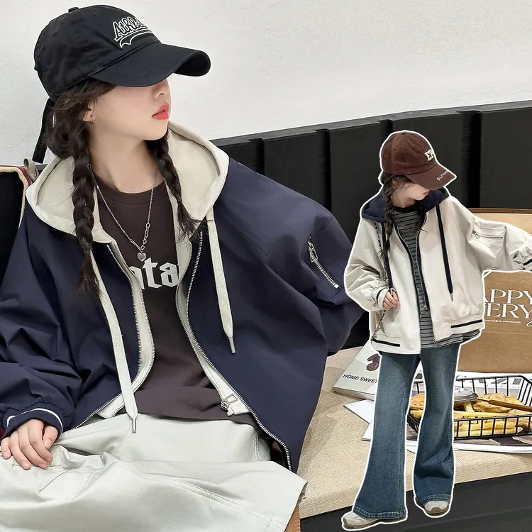 假两件女童韩系外套2025新款秋装儿童连帽上衣超好看春秋衣服12岁