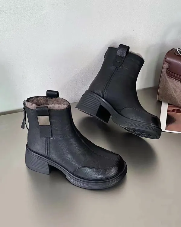 后侧拉链毛口加厚保暖马丁靴