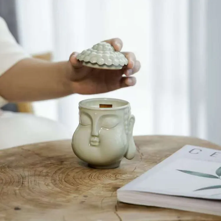 龙泉喝水杯子青瓷我佛瓷杯马克杯创意带盖办公室佛头水杯礼物杯