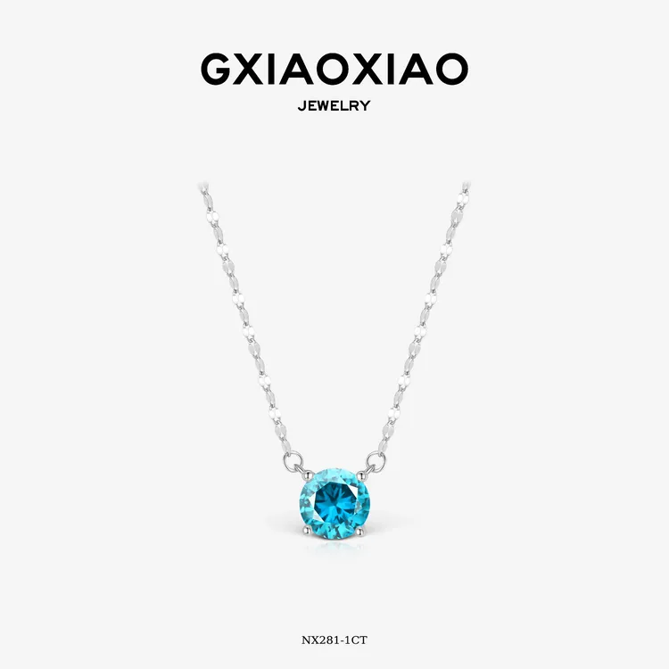 G XIAOXIAO链子925银气质高级清新显白蓝色锁骨项链 NX281 NX282商品图