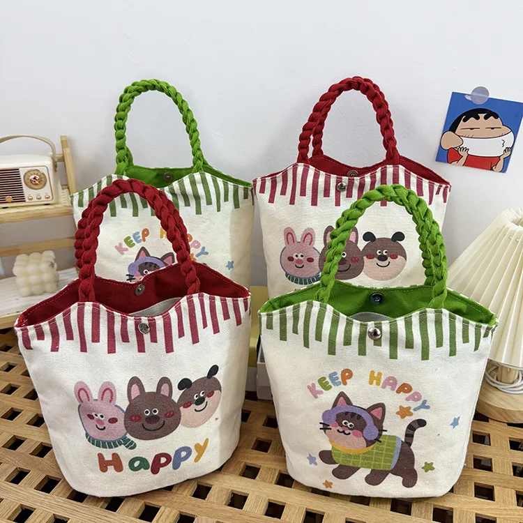 新款可爱手提水桶包手拎小包包帆布包口红零钱潮大容量菜篮子包