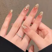 846-蛇来运转中长款30片装腮红镶钻穿戴美甲气质显白假指甲贴片