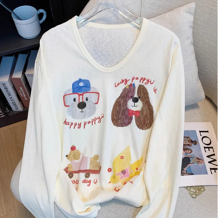 （运补6-8元）日系卡通印花T恤女2025新款慵懒风宽松休闲上衣