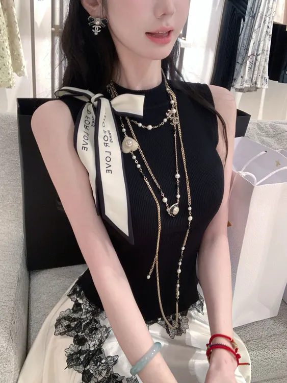 【雅乔定制】暗奢涌动 法式轻奢黑色无袖针织上衣DYYK-25072520