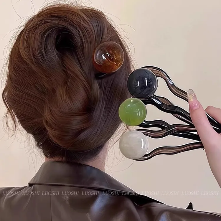 复古u型发簪女高级感后脑勺丸子头盘发神器简约气质发钗簪子头饰