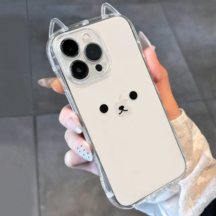 呆萌表情适用苹果16promax/15猫耳朵手机壳14/13/12可爱防摔创意