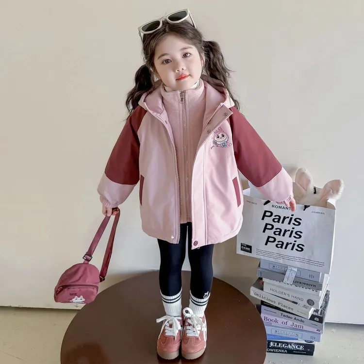 女童加厚外套秋冬季2025新款洋气儿童冲锋衣保暖女宝宝三合一冬装