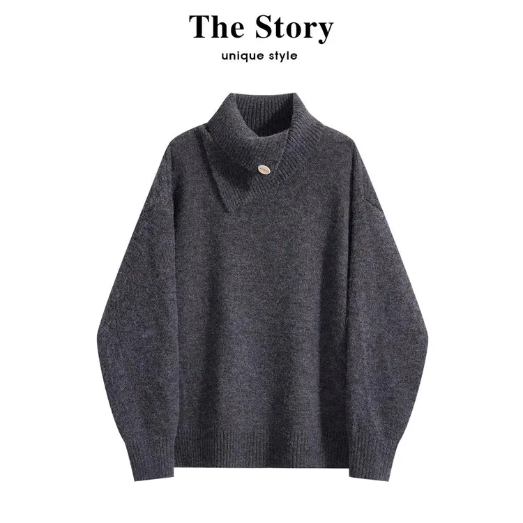 那些事衣橱不规则灰色高领毛衣女2024秋冬宽松内秋冬季针织打底衫