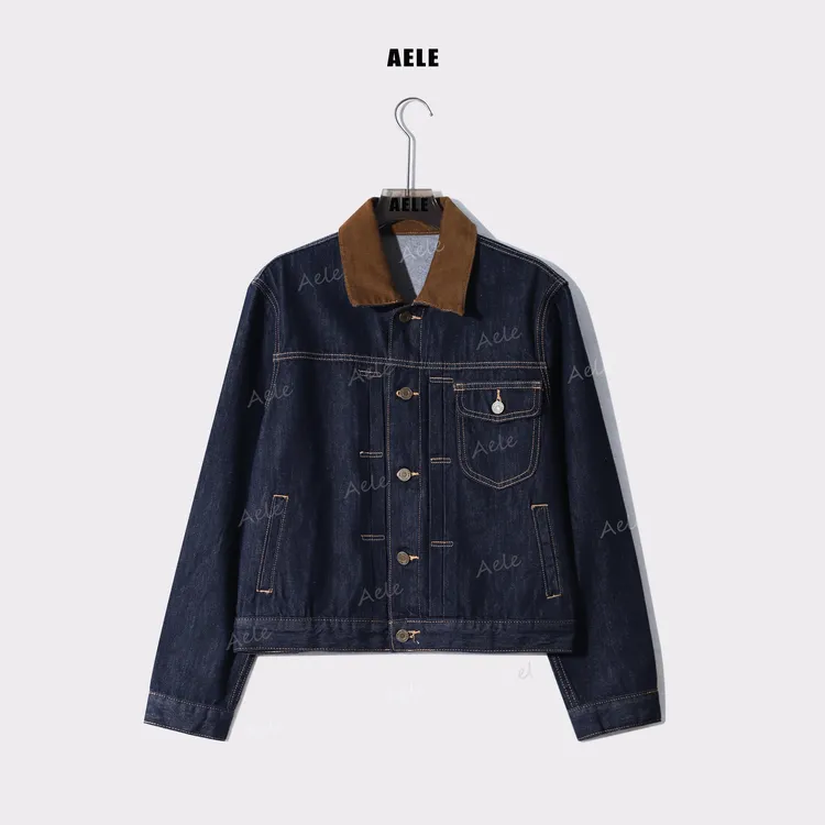 AELE拼接复古翻领气质短款牛仔外套 秋冬百搭上衣 W853 2375 AD