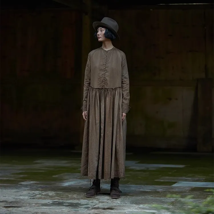 左岸迷香原创设计丝麻混纺植物染连衣裙Z22SS5003