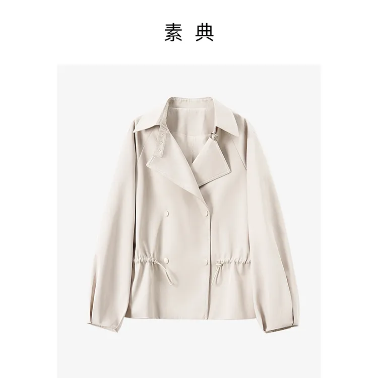 素典【怀旧报社】秋季短款休闲撞色风衣时尚百搭女装气质上衣5256