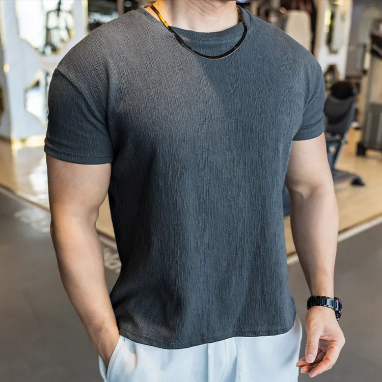  夏新款男士跑步训练运动健身上衣棉圆领短袖t恤高弹休闲