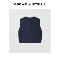 OSCAR&STELLA【蔚蓝】纯色针织休闲百搭开衫圆领马甲349-25510