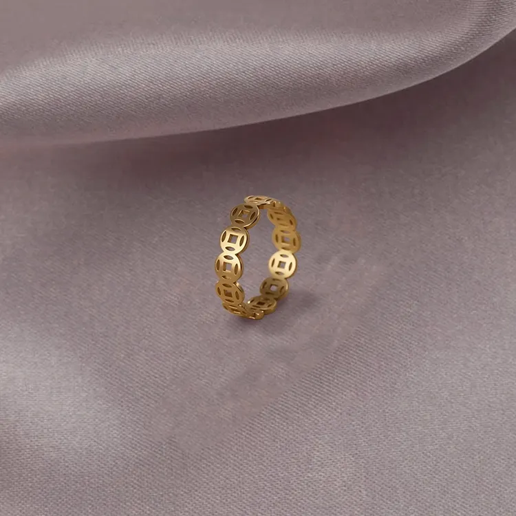 CK 钛钢戒指 铜钱戒指钛钢不掉色钱多素圈戒指气质女款时尚百搭