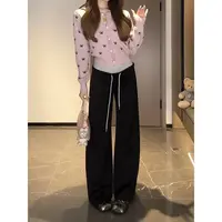 直筒高腰显瘦休闲裤女垂感百搭抽绳长裤秋季新款裤子 60805